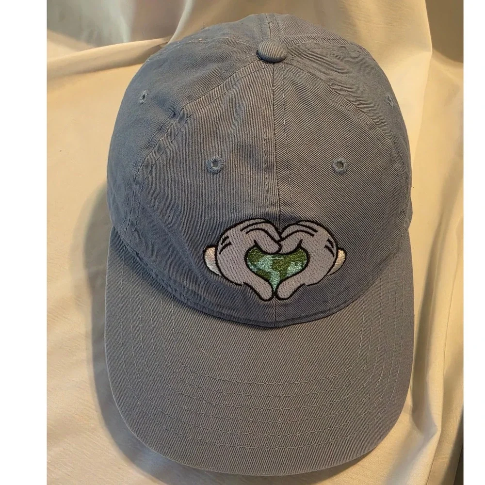 Disney Parks Mickey Mouse Earth Heart Hands Blue Kids Baseball‎ Hat Adjustable